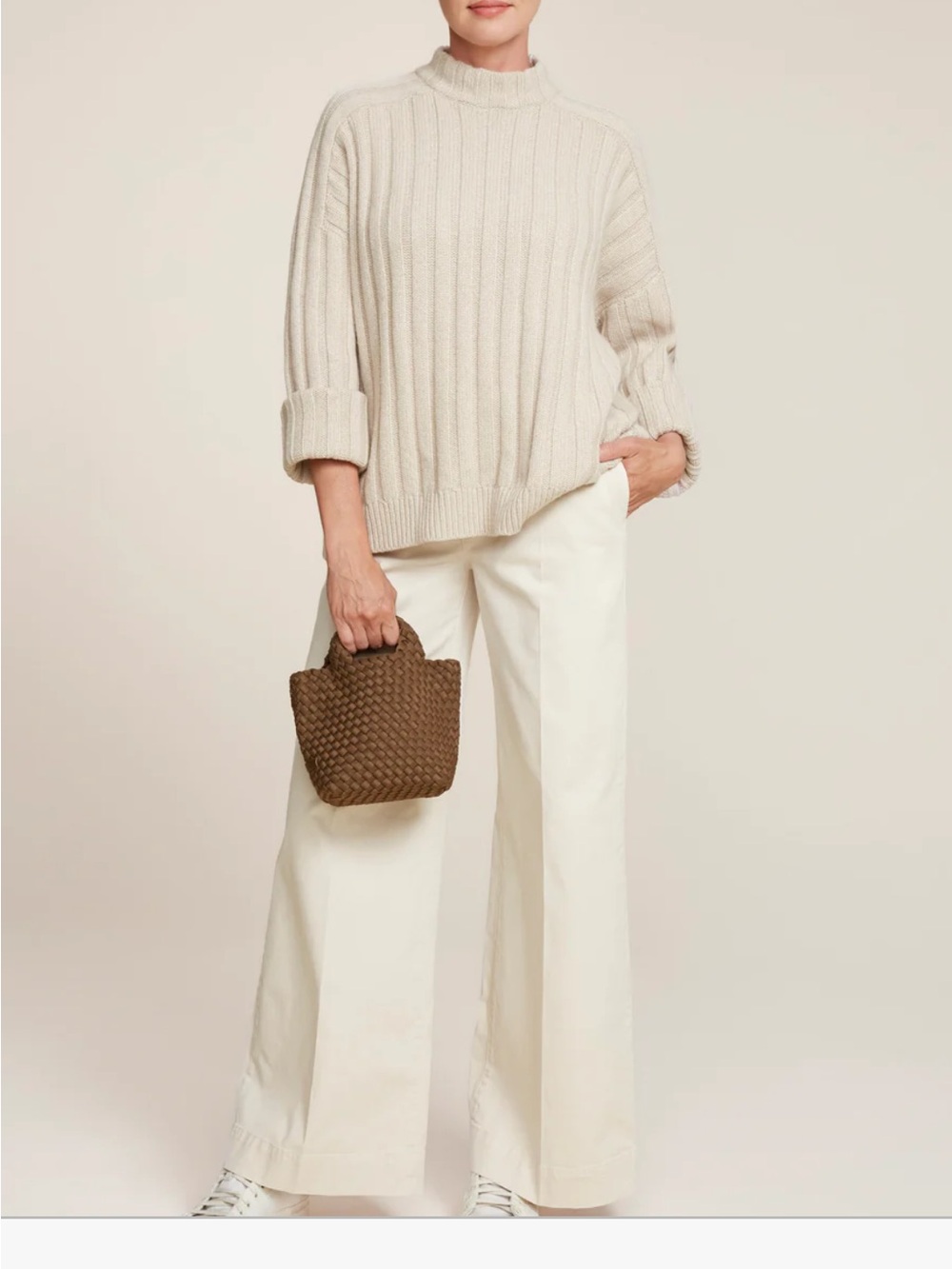 St. Barthes Petit Tote Woven Two-Tone Beige & Black Tote Bag - Picture 6 of 7